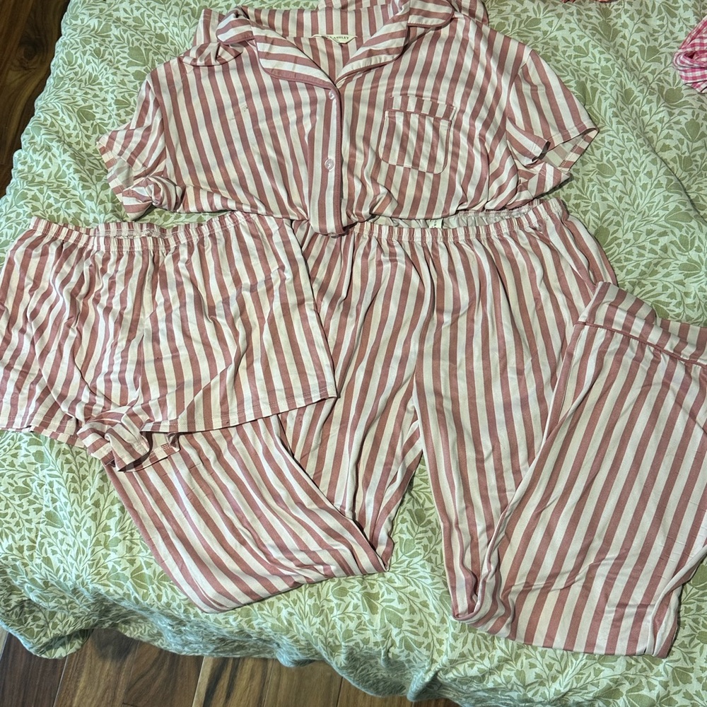 Laura Ashley Pink and White Striped Pajama Set